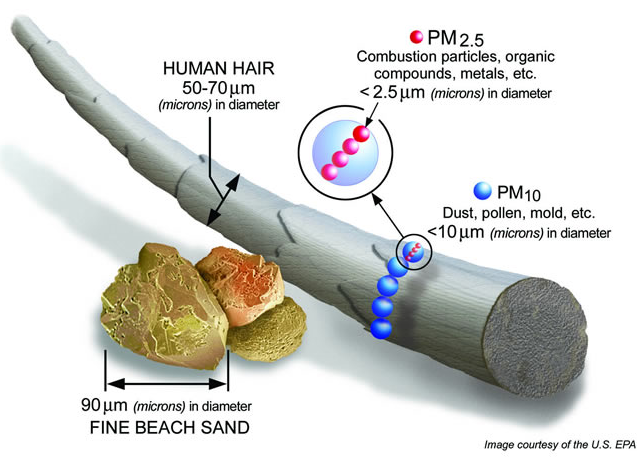 Different sizes of particulate matter